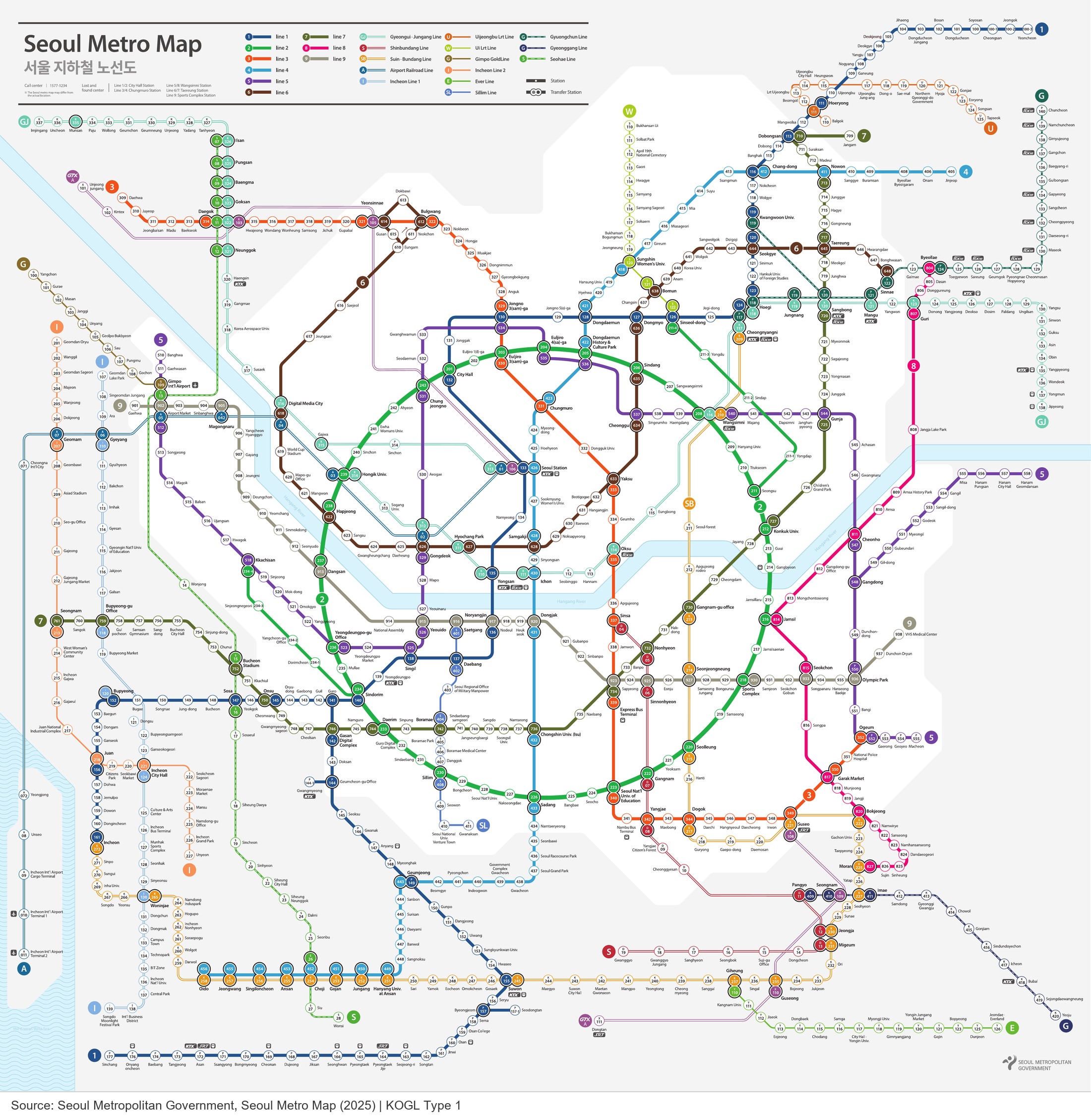Official English Seoul Metro map showing the wider metropolitan rail network